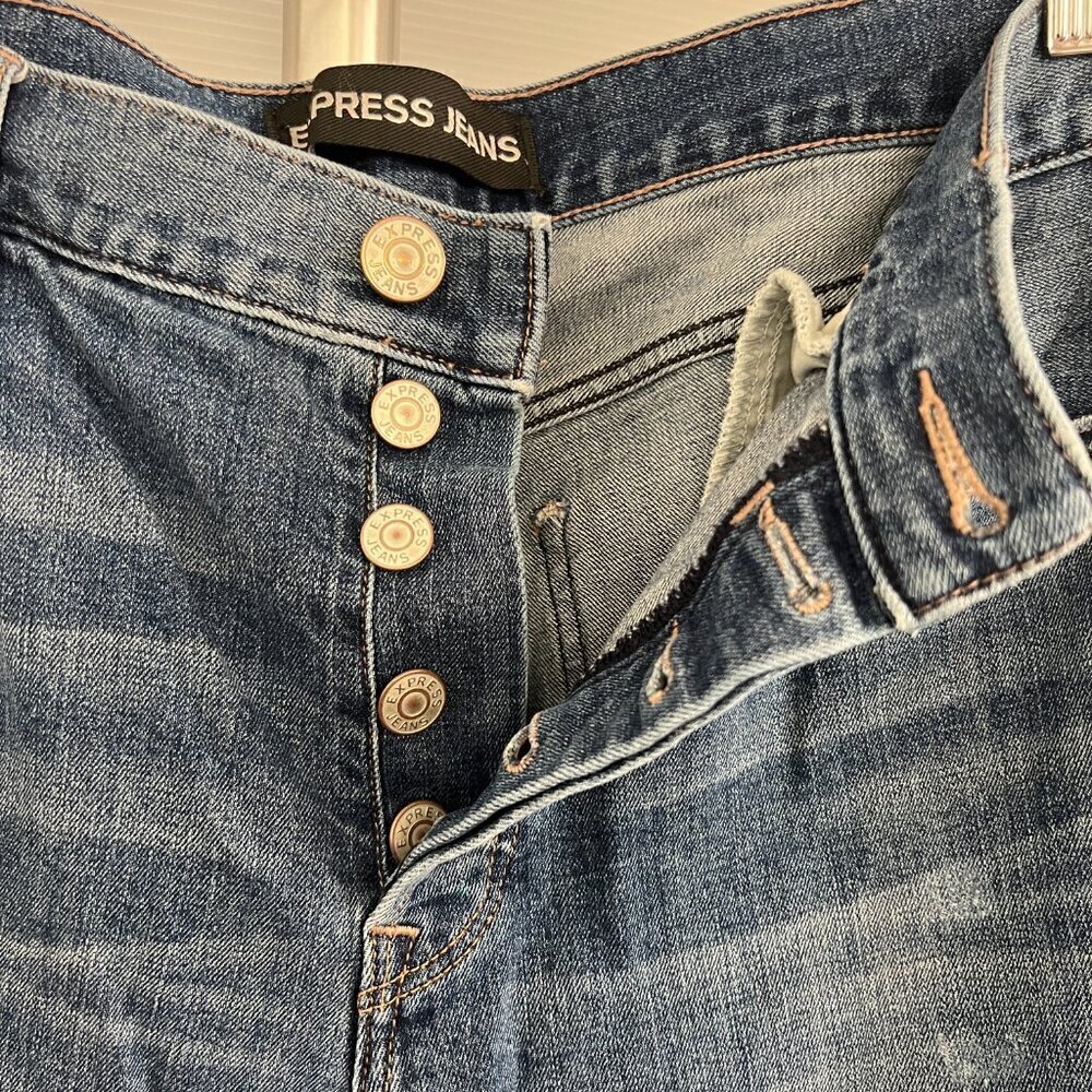 Express High‎ Rise Vintage Skinny Ankle Button Fly Blue Jeans Sz 10 - Picture 11 of 15